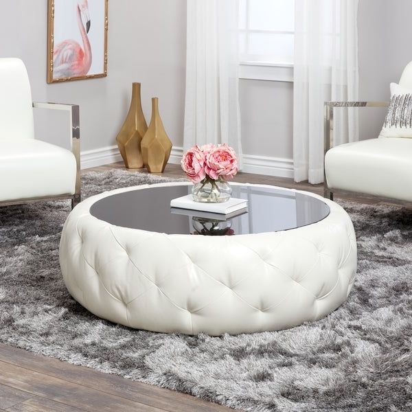 Cream And Gold Coffee Tables Regarding Fashionable Abbyson Havana Round Leather Coffee Table – Overstock (View 6 of 20)