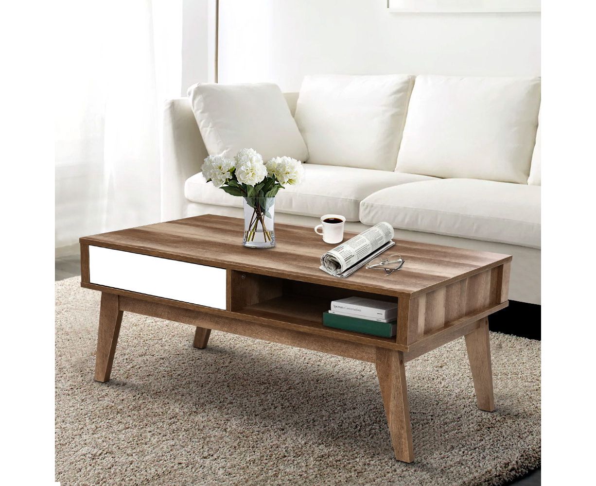 Current Coffee Table 2 Storage Drawers Open Shelf Scandinavian Within Open Storage Coffee Tables (View 11 of 20)