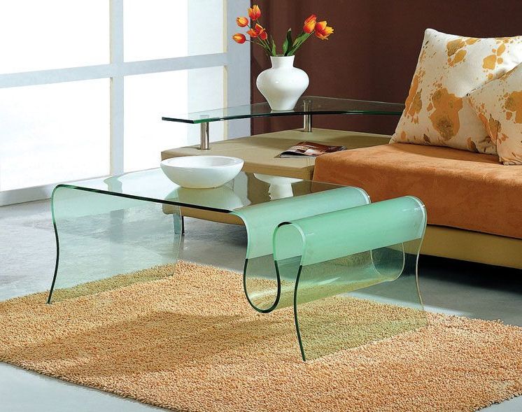 Current Curved Glass Coffee Table In Clear Glass Finish Hollywood Intended For Glass Coffee Tables (View 14 of 20)