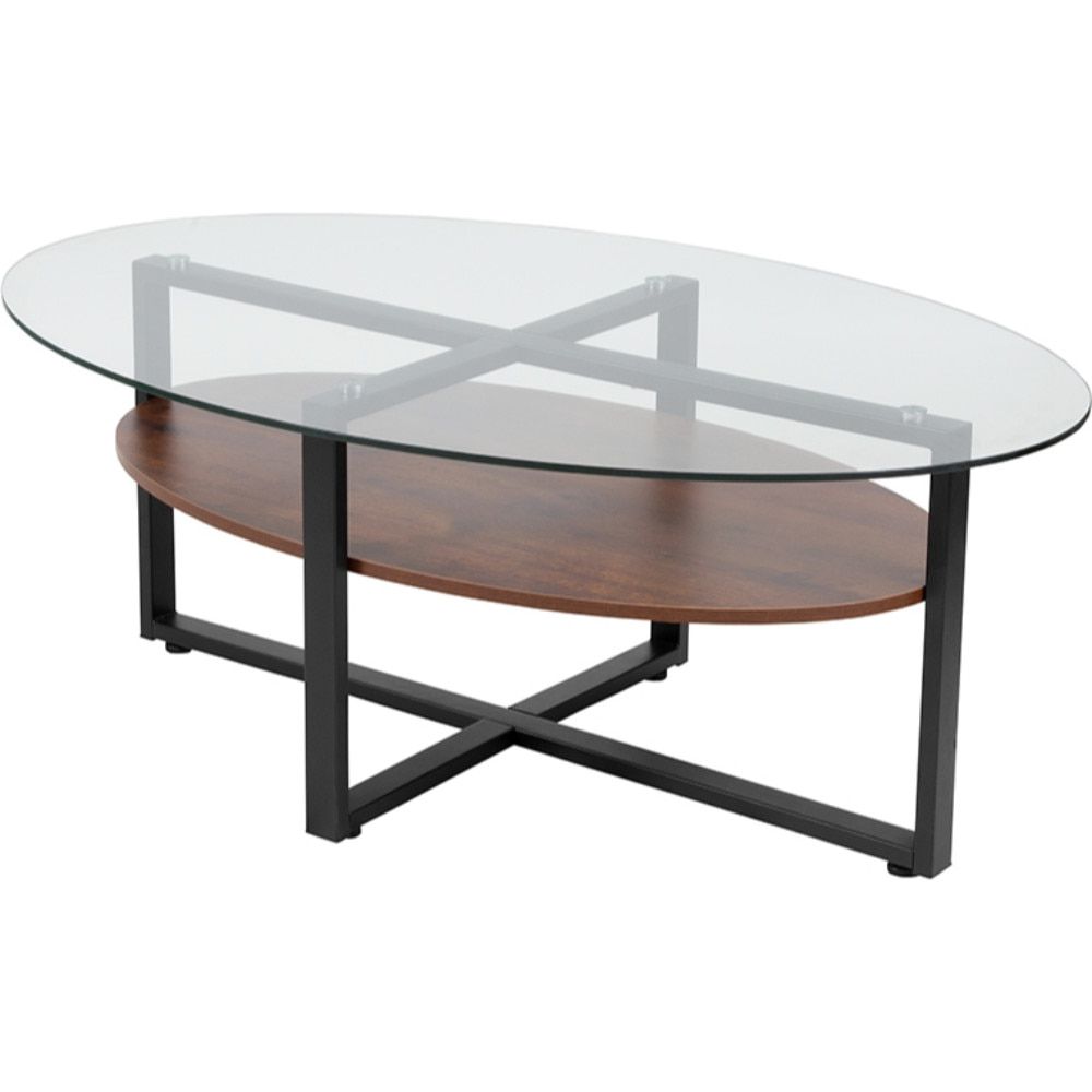 Current Metal And Oak Coffee Tables Inside Glass Coffee Table With Rustic Oak Wood Finish And Black (View 20 of 20)