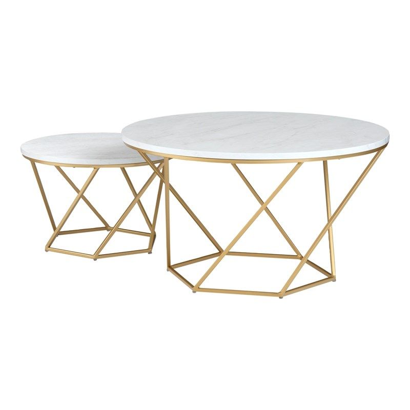 Current Modern Geometric Nesting Coffee Tables In Gold With White For Geometric White Coffee Tables (View 4 of 20)