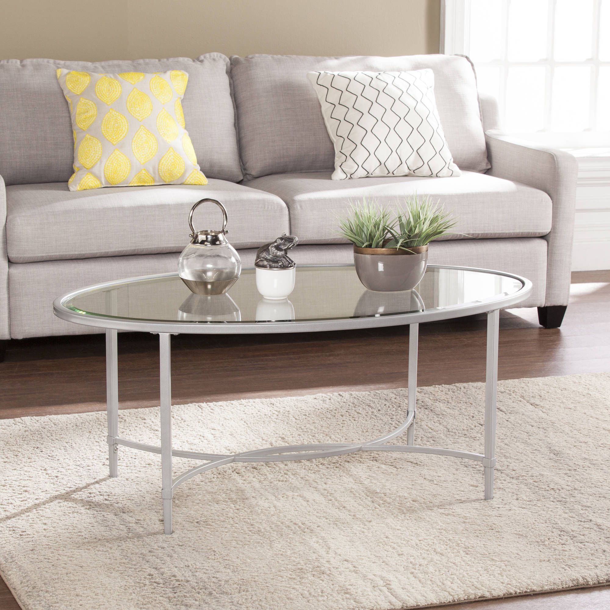 Current Quibilah Metal/glass Oval Coffee Table, Silver – Walmart Regarding Metallic Silver Cocktail Tables (View 8 of 20)