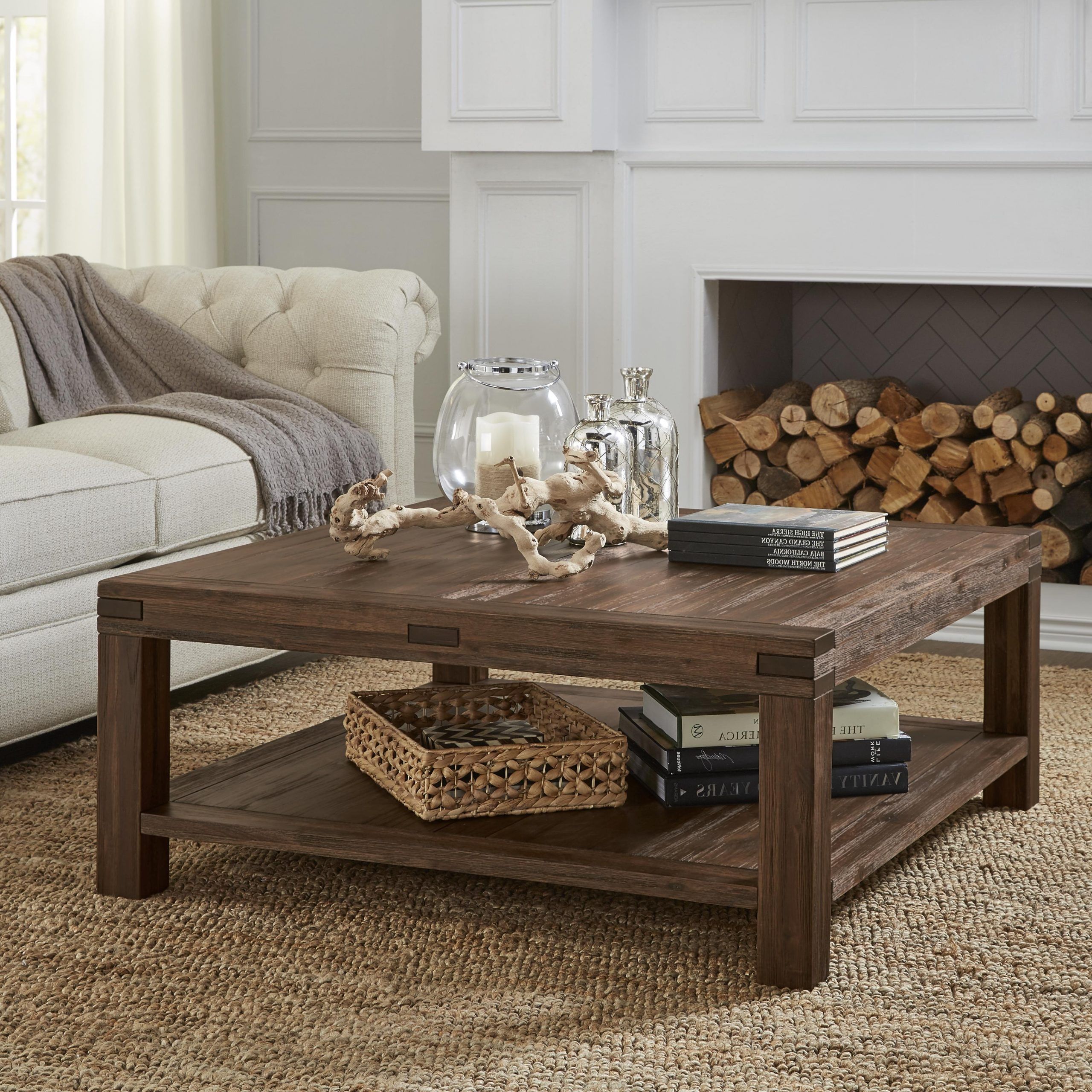 Current Square Weathered White Wood Coffee Tables With Regard To Meadow Solid Wood Square Coffee Table In Brick Brown (View 19 of 20)