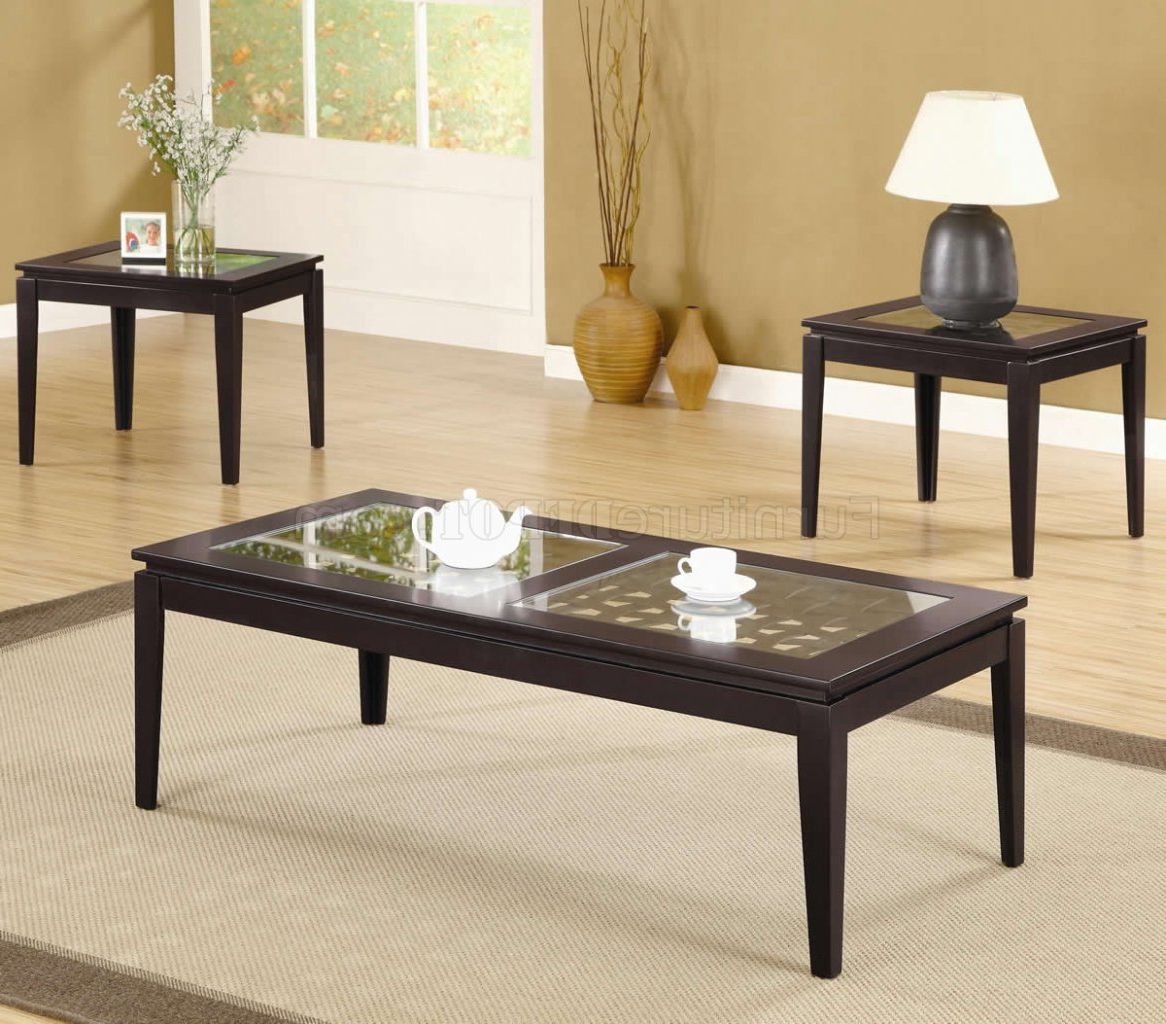 Dark Walnut Finish Modern 3pc Coffee Table Set W/weave Design Inside Famous Hand Finished Walnut Coffee Tables (View 12 of 20)