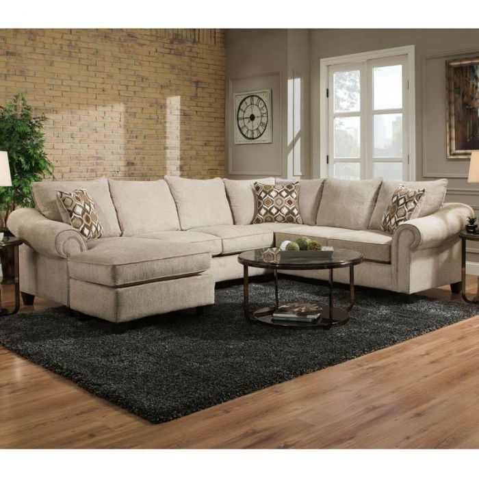 Ecru And Otter Coffee Tables Inside Popular Caravan Beige Chenille Reversible Chaise Sectional (View 5 of 20)