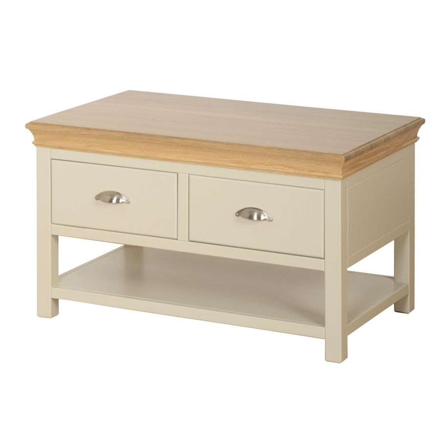 Emily 2 Drawer Coffee Table Painted Ivory With Oak Top Within Best And Newest 2 Drawer Coffee Tables (View 13 of 20)