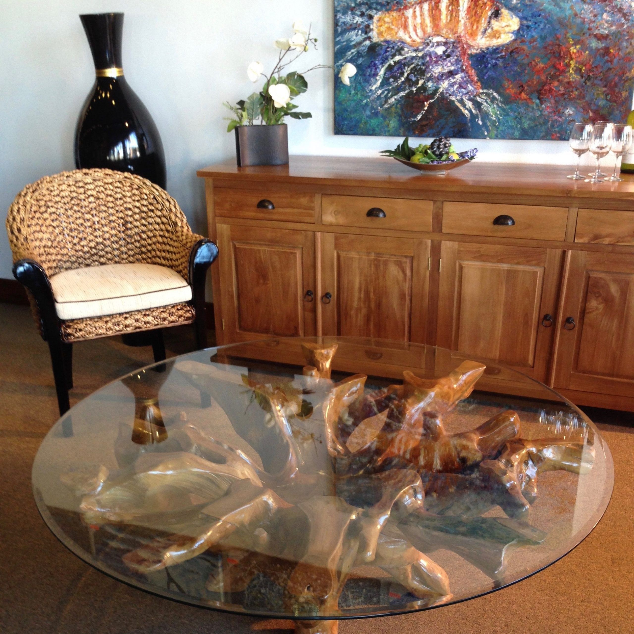 Espresso Wood And Glass Top Coffee Tables Pertaining To Best And Newest Teak Wood Root Coffee Table Including 55 Inch Round Glass (View 13 of 20)
