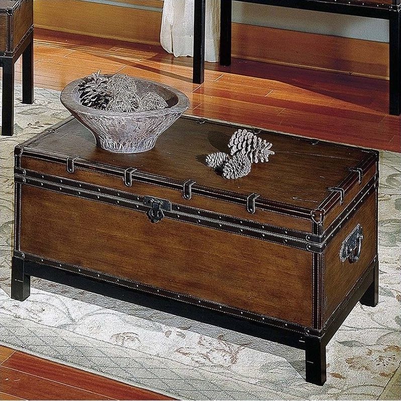 Espresso Wood Trunk Cocktail Tables Pertaining To Latest Steve Silver Company Voyage Trunk Coffee Table In Antique (View 5 of 20)