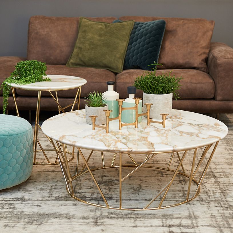 Ex Display: Fern Calacatta Gold Marble Coffee Table, D100cm Intended For Popular Marble Top Coffee Tables (View 18 of 20)