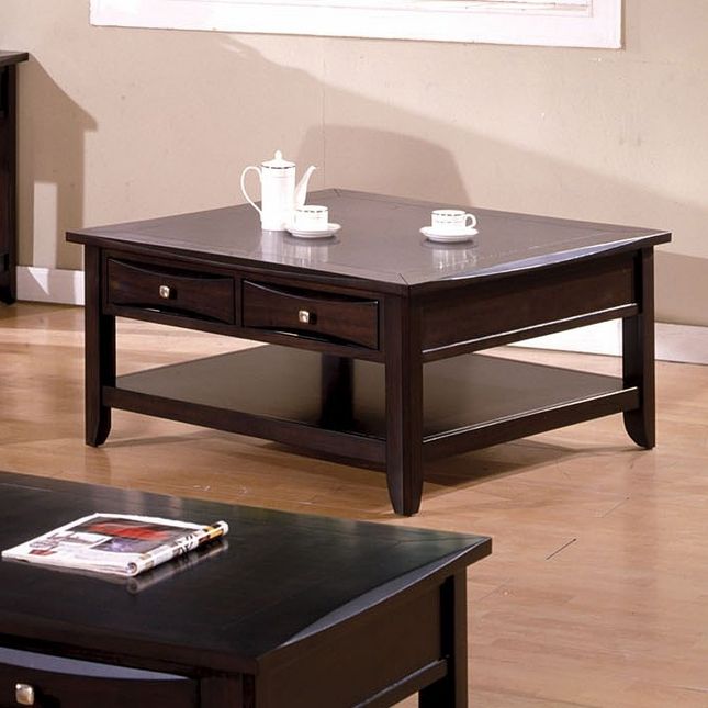 Famous 1 Shelf Square Coffee Tables With Regard To Arther Casual Dark Brown Beveled Square Coffee Table With (View 6 of 20)