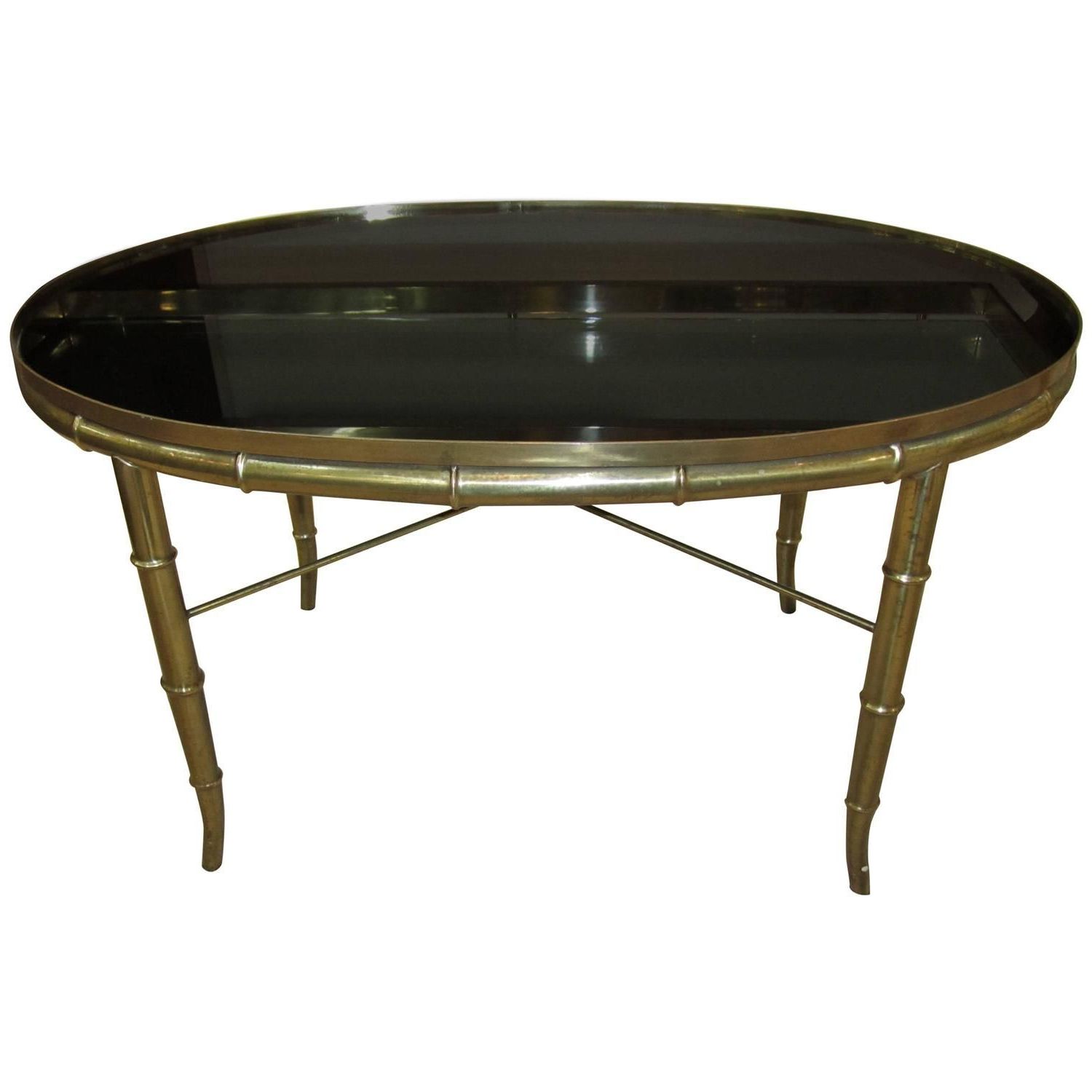 Famous Antique Brass Round Cocktail Tables Intended For Italian Gold Brass Bamboo Cocktail Table With Black Mirror (View 10 of 20)
