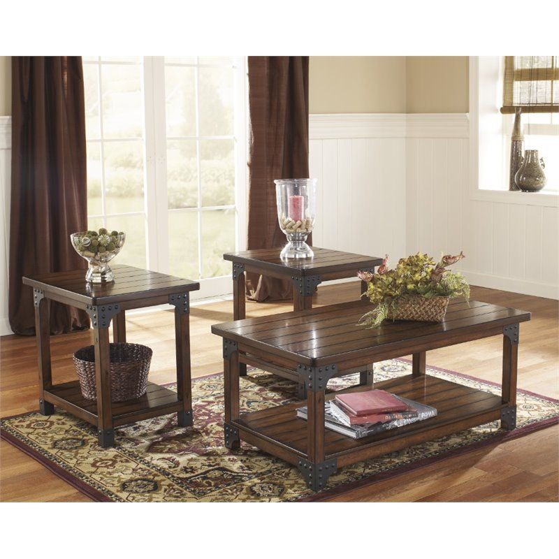 Famous Ashley Murphy 3 Piece Coffee Table Set In Medium Brown (View 7 of 20)