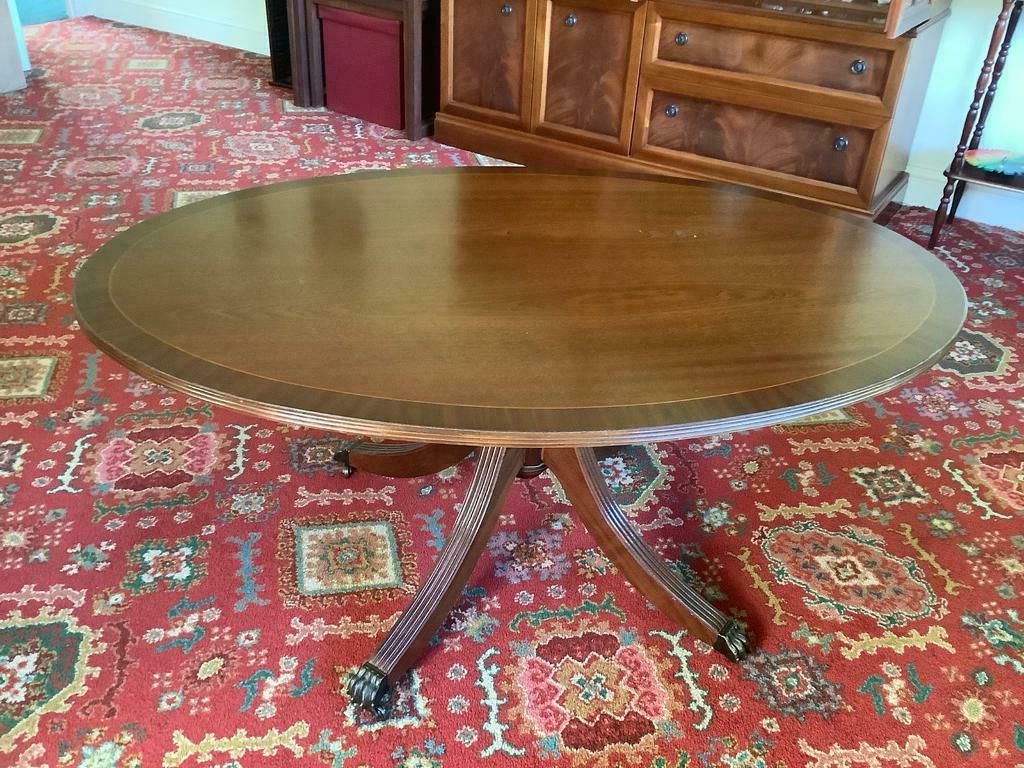 Famous Beautiful Vintage Dark Wood Pedestal Oval Coffee Table Pertaining To Antique Blue Wood And Gold Coffee Tables (View 3 of 20)