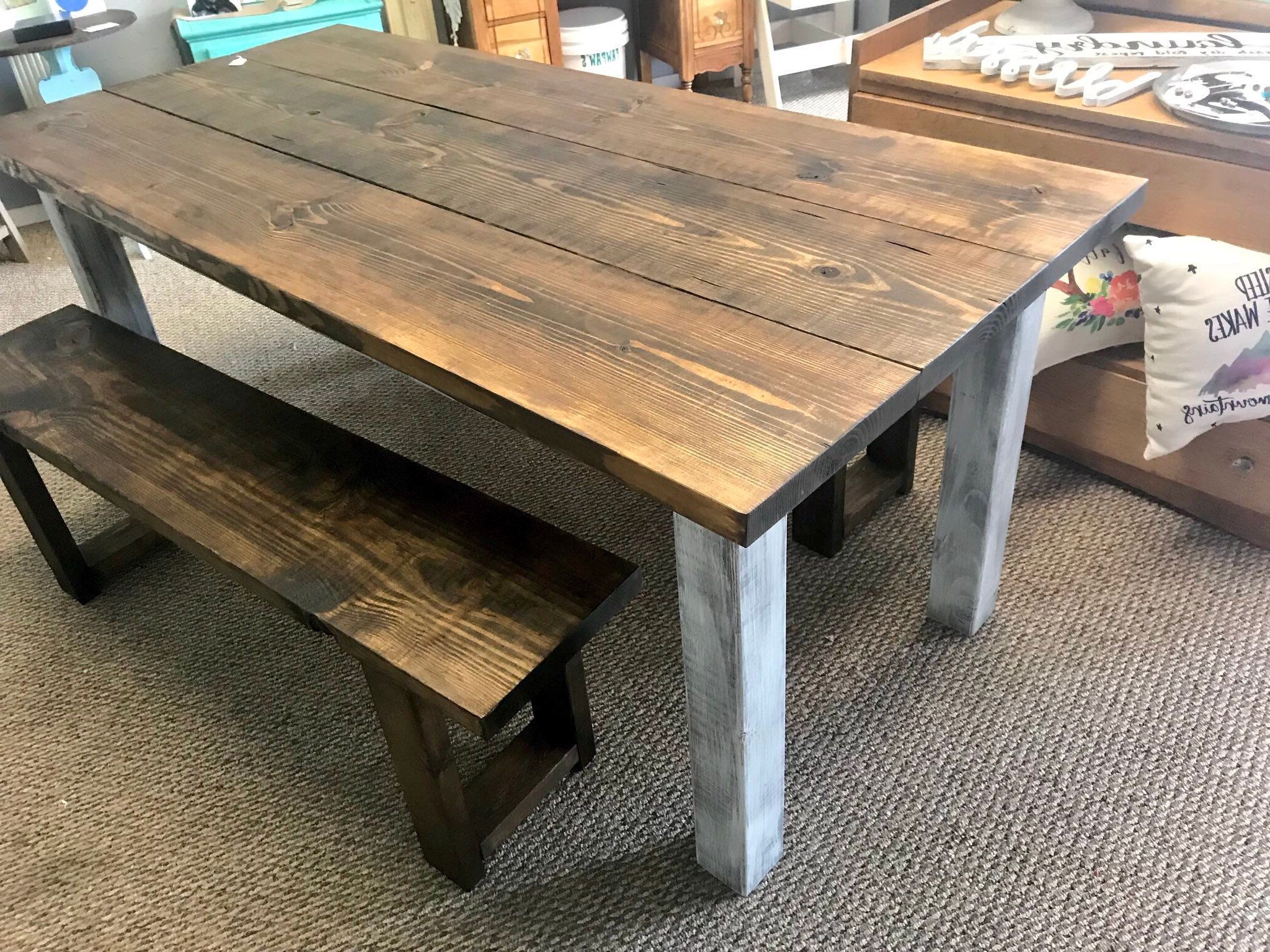 Famous Dark Walnut Farmhouse Table With Benches Rustic Wooden For Dark Walnut Drink Tables (View 1 of 20)