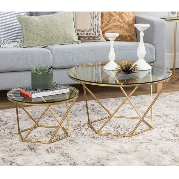 Famous Geometric Glass Top Gold Coffee Tables Intended For Geometric Glass Nesting Coffee Tables – Free Shipping (View 4 of 20)