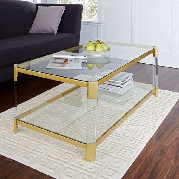 Famous Glass And Gold Coffee Tables Throughout Shop Huxley Acrylic And Gold With Glass Top Coffee Table (View 18 of 20)