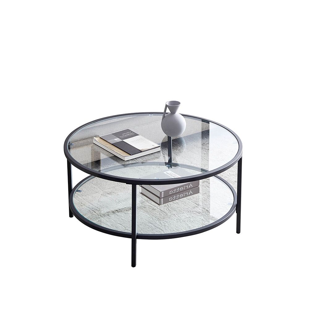 Famous Glass Coffee Tables In Modern 2 Tier Glass Top Coffee Table 36" Round Dining (View 13 of 20)