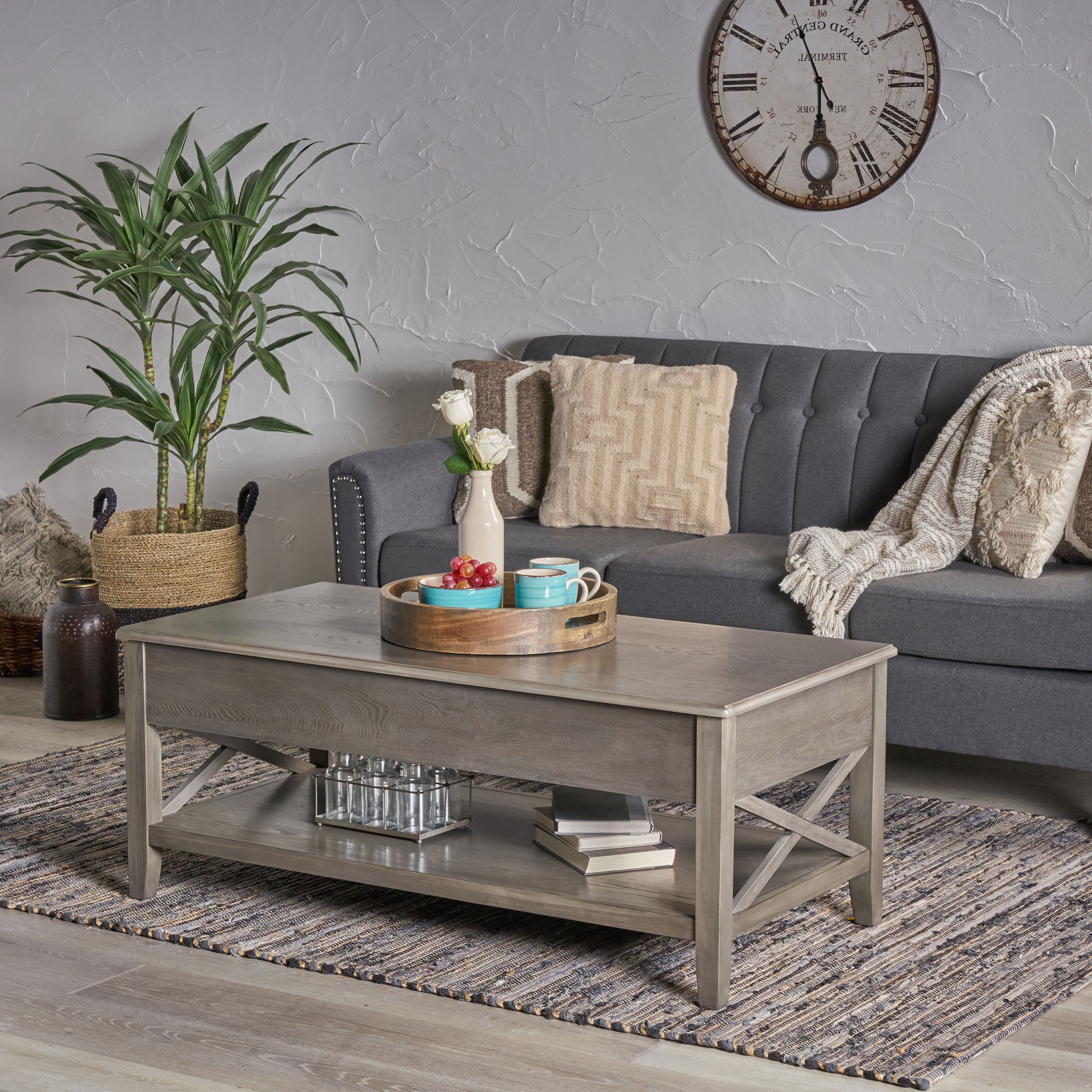 Famous Gray Wood Black Steel Coffee Tables With Laurel Luke Farmhouse Faux Wood Lift Top Coffee Table (View 3 of 20)
