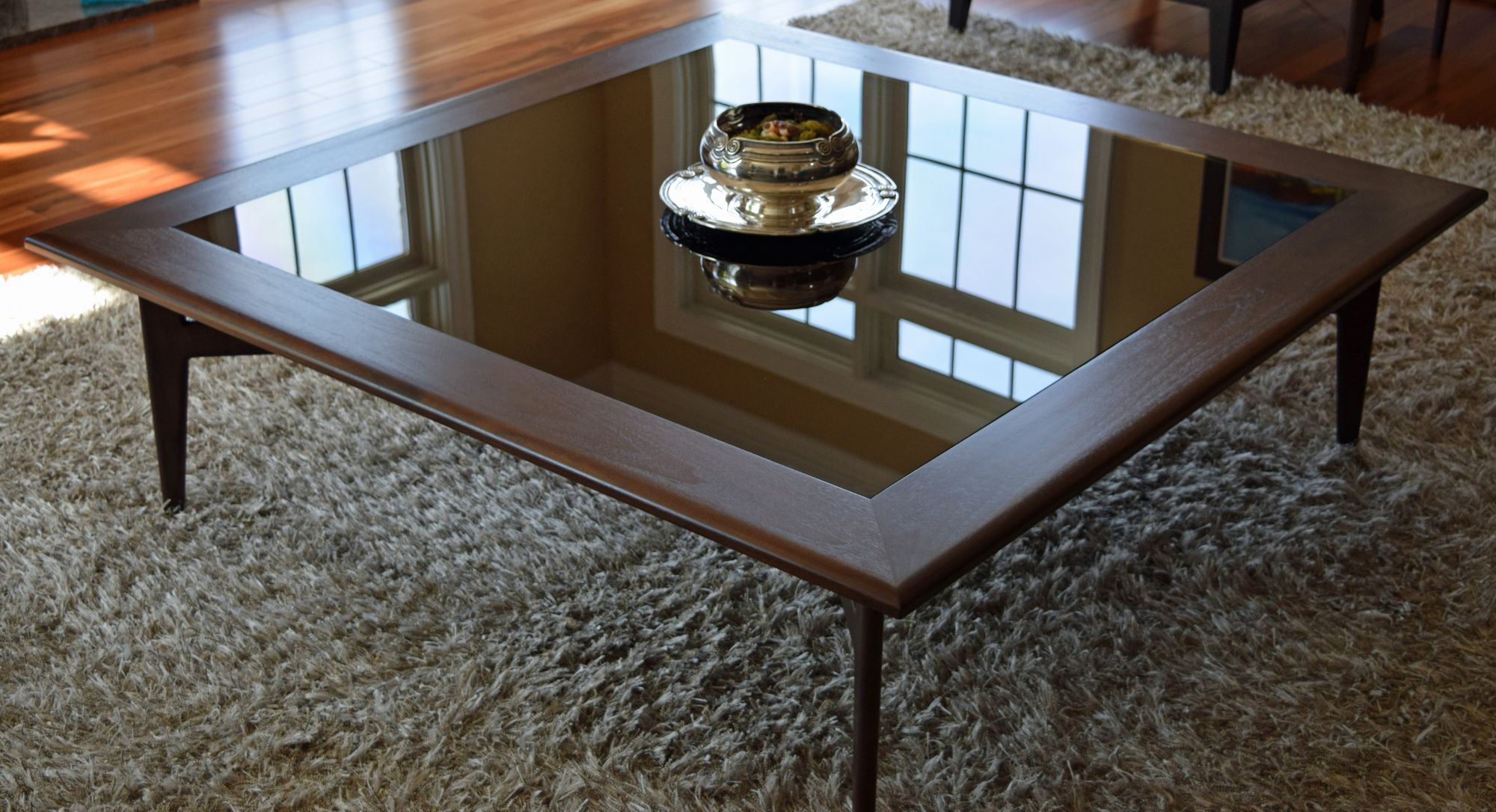 Famous Hand Crafted Large Walnut & Glass Coffee Tableparz In Glass Coffee Tables (View 20 of 20)