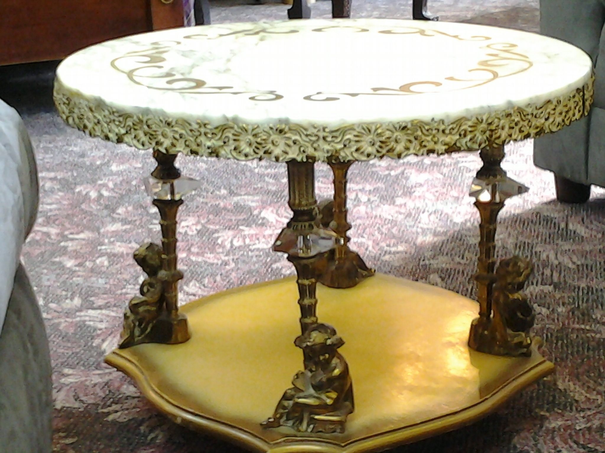 Famous I Have An Antique Coffee Table With End Tables And Pertaining To Antique Brass Aluminum Round Coffee Tables (View 17 of 20)
