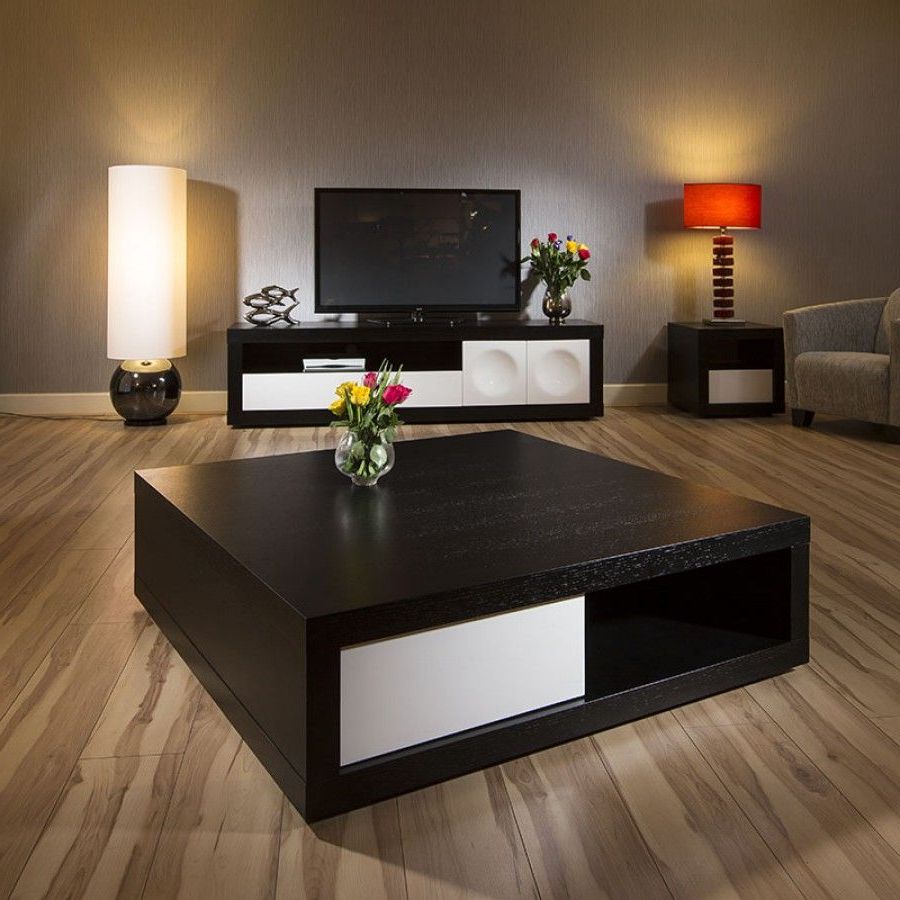 Famous Large Modern Coffee Tables For Large Square Designer Coffee Table Black Oak / White Gloss (View 17 of 20)