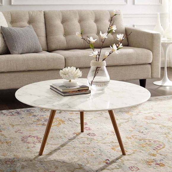 Famous Lippa 36" Round Artificial Marble Coffee Table With Tripod Regarding Marble And White Coffee Tables (View 8 of 20)