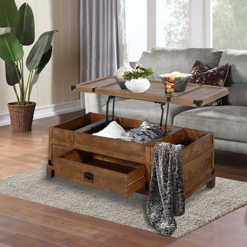Famous Open Storage Coffee Tables Within Loon Peak® Vandervort Solid Wood Lift Top Coffee Table (View 15 of 20)