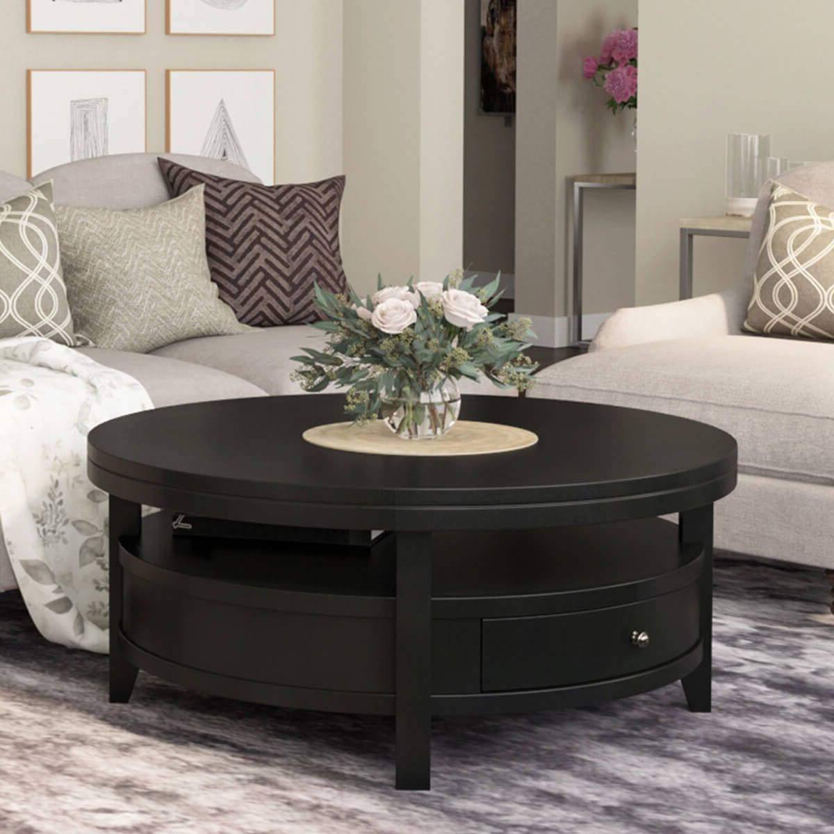 Famous Toledo Solid Wood Black Modern Round Coffee Table With Large Modern Coffee Tables (View 14 of 20)