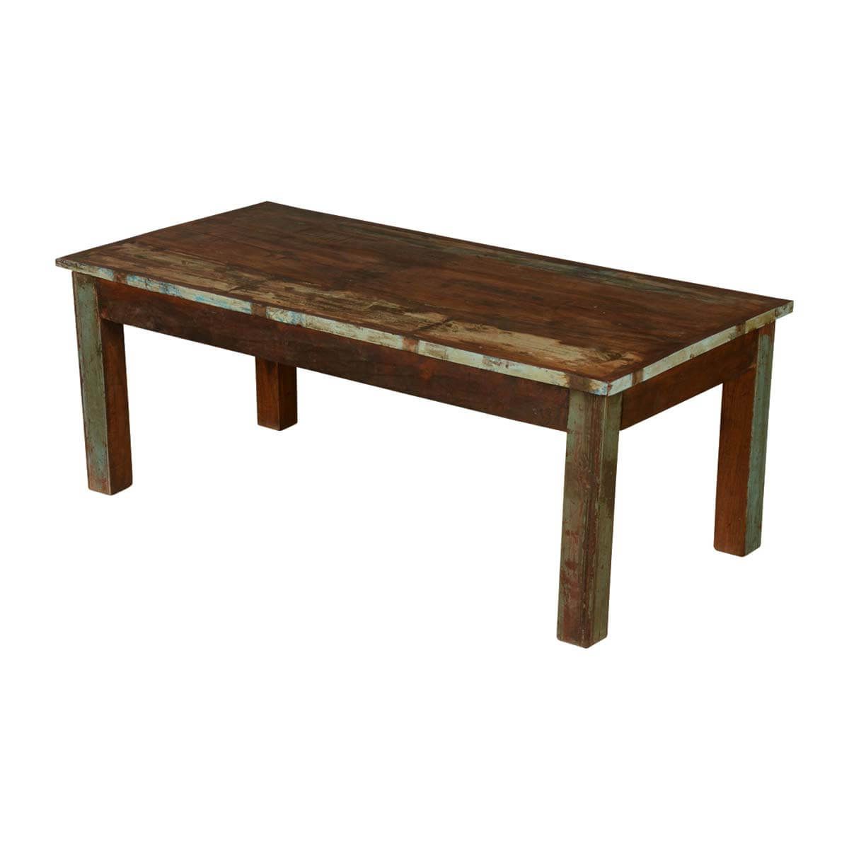 Farmhouse Distressed Reclaimed Wood Rustic Coffee Table Regarding Most Current Square Weathered White Wood Coffee Tables (View 9 of 20)