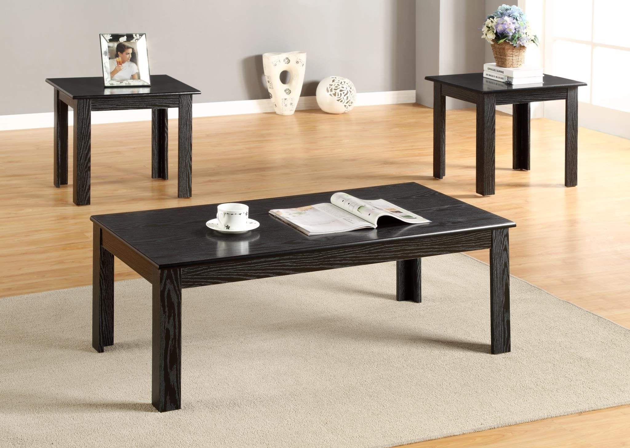Fashionable 3 Piece Shelf Coffee Tables In 3 Piece Black Coffee And End Table Set (View 11 of 20)