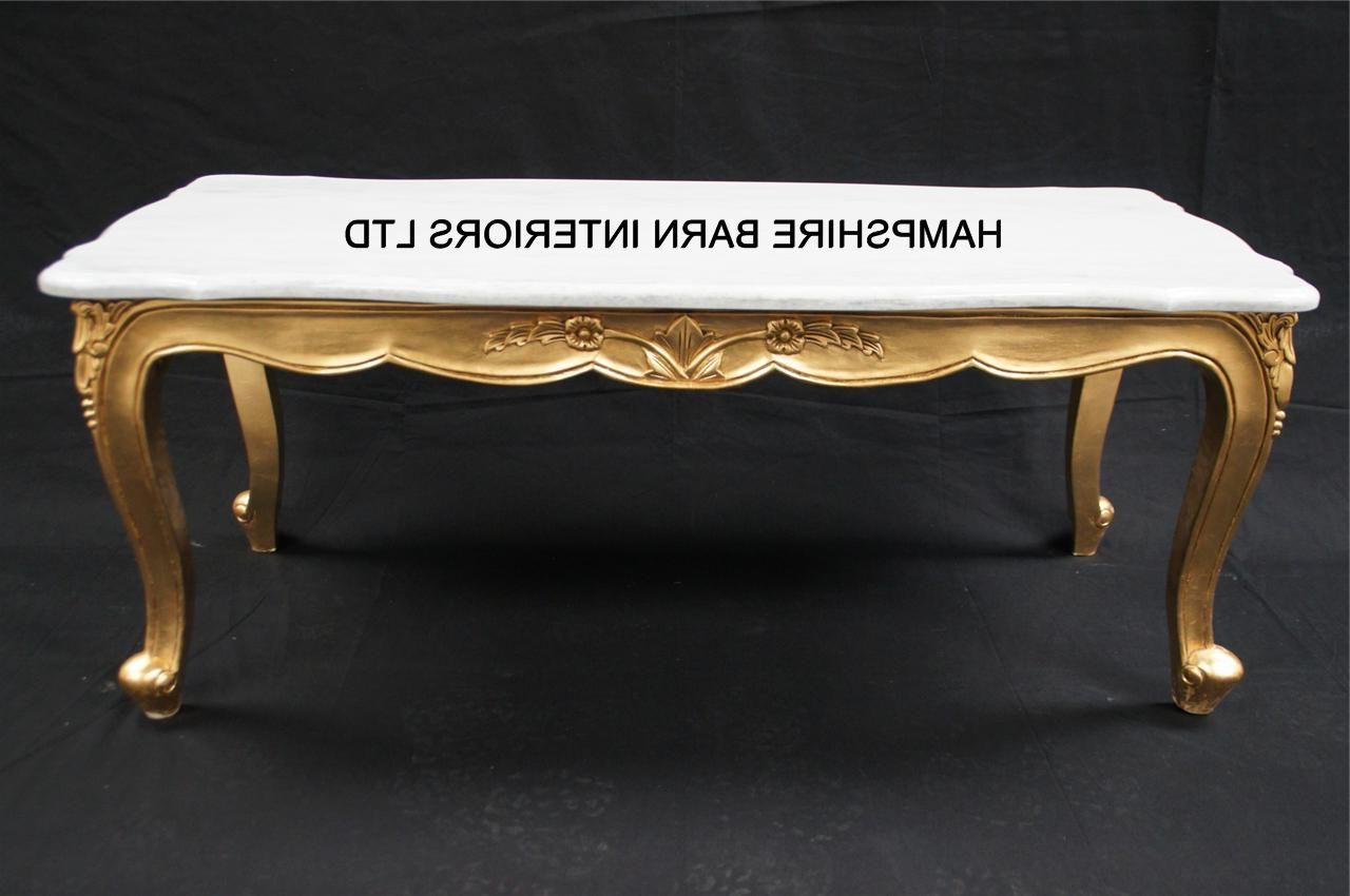 Fashionable Cream And Gold Coffee Tables Throughout A Ritz Gold Leaf Ornate Coffee Table White Marble Top (View 10 of 20)
