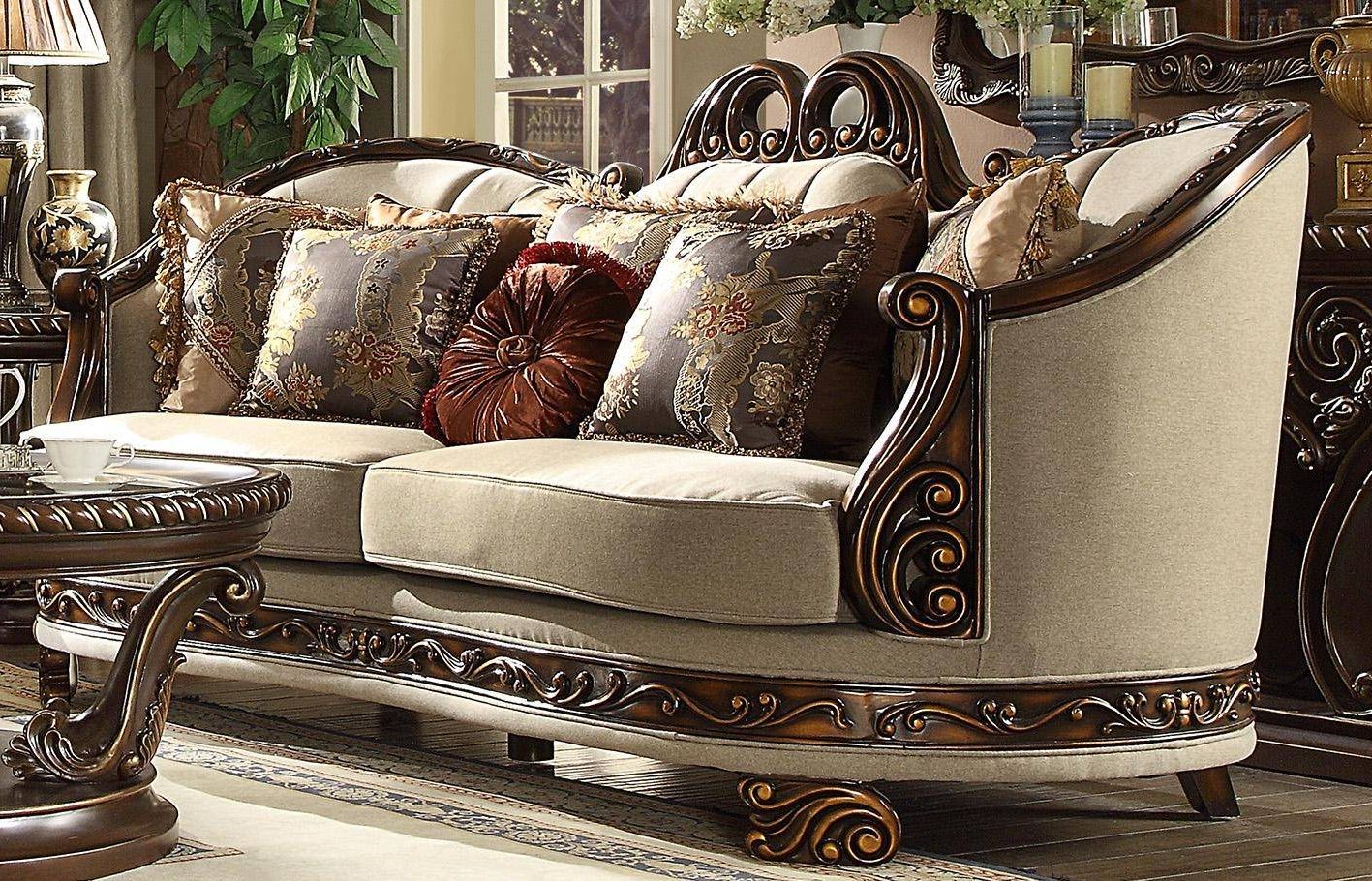 Fashionable Ecru And Otter Coffee Tables In Homey Design Hd 1623 Traditional Beige Living Room Set (View 18 of 20)