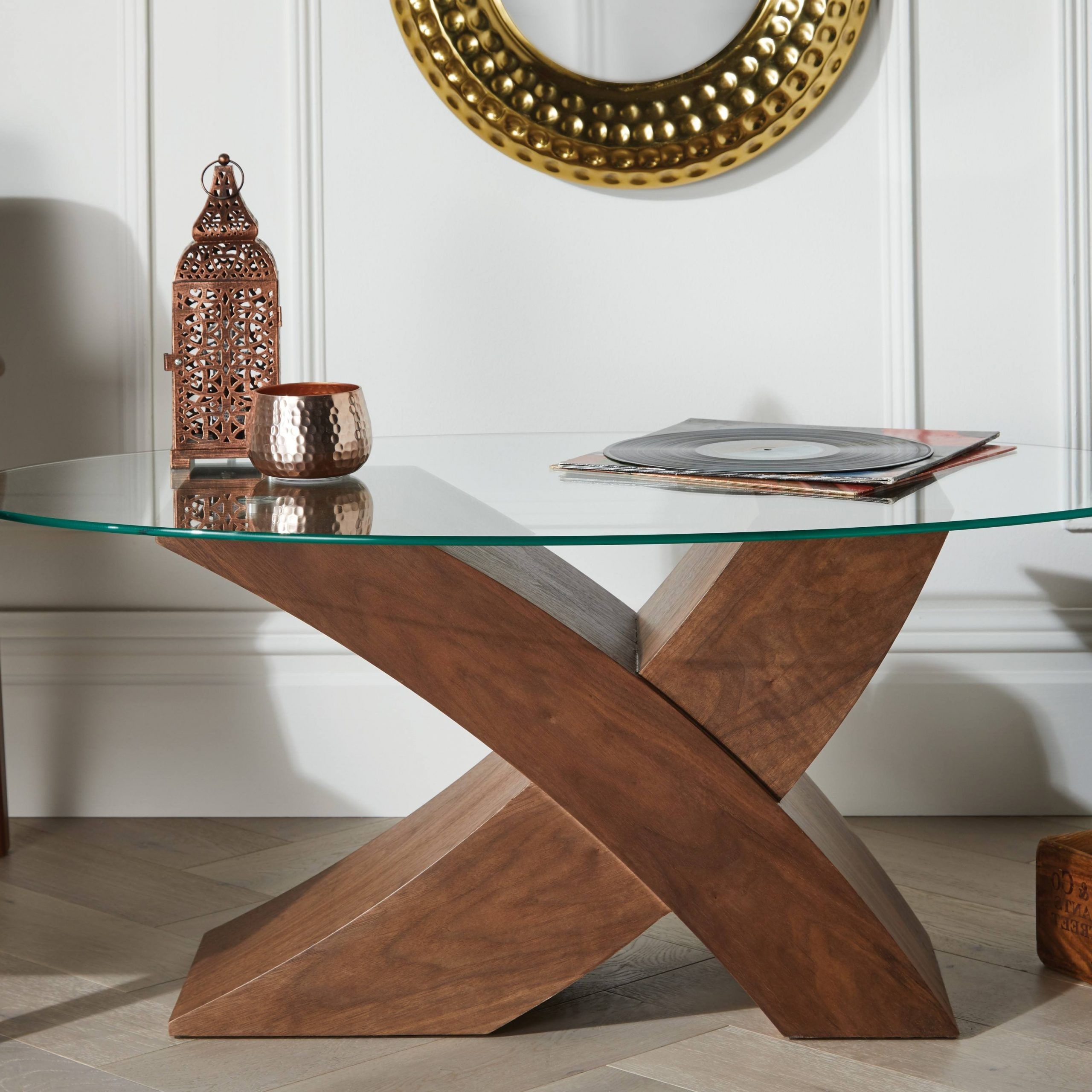 Fashionable Glass Coffee Tables Within Oval Wooden & Glass Coffee Table (View 1 of 20)