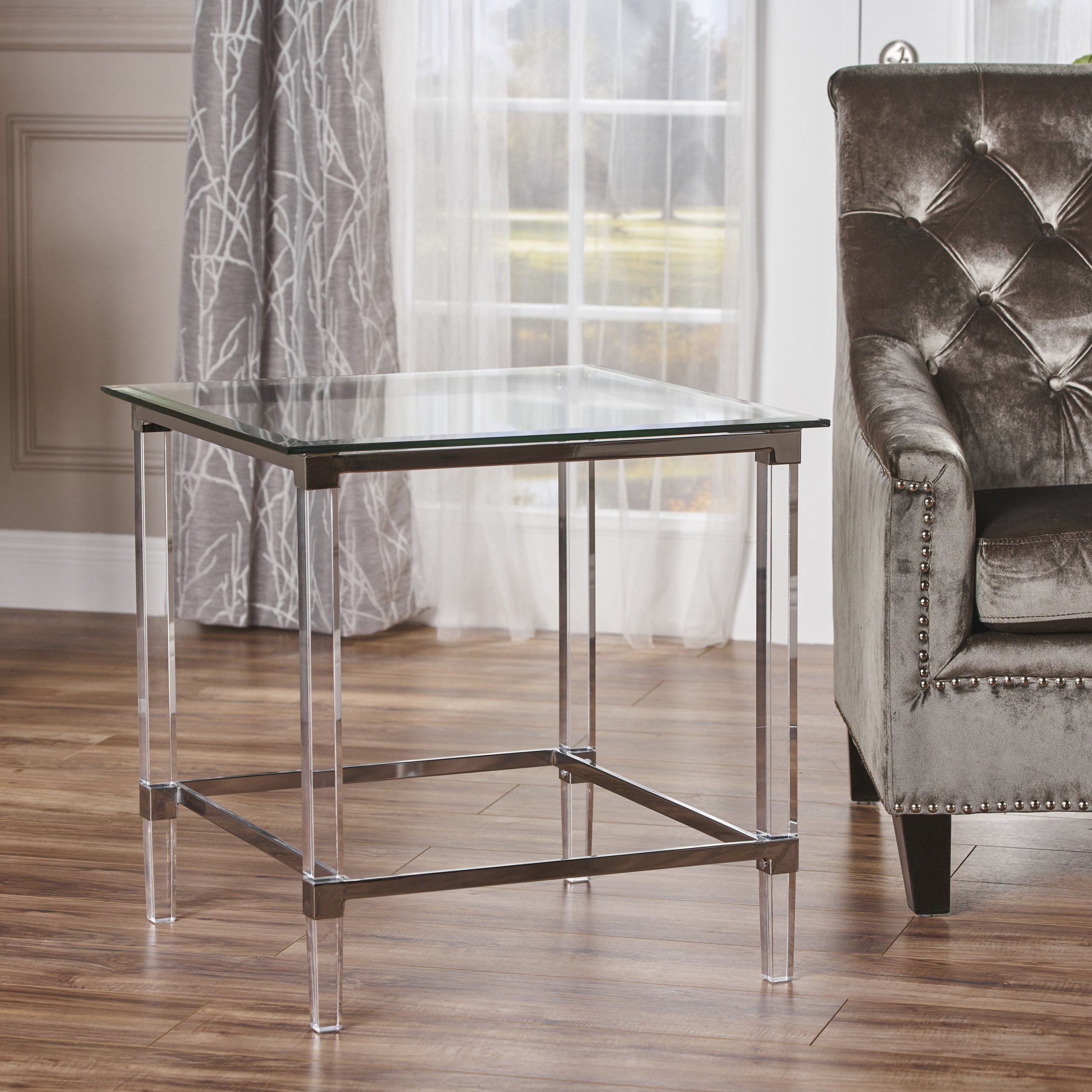 Fashionable Gold And Clear Acrylic Side Tables In Great Deal Furniture 302234 Orson Acrylic And Tempered (View 14 of 20)