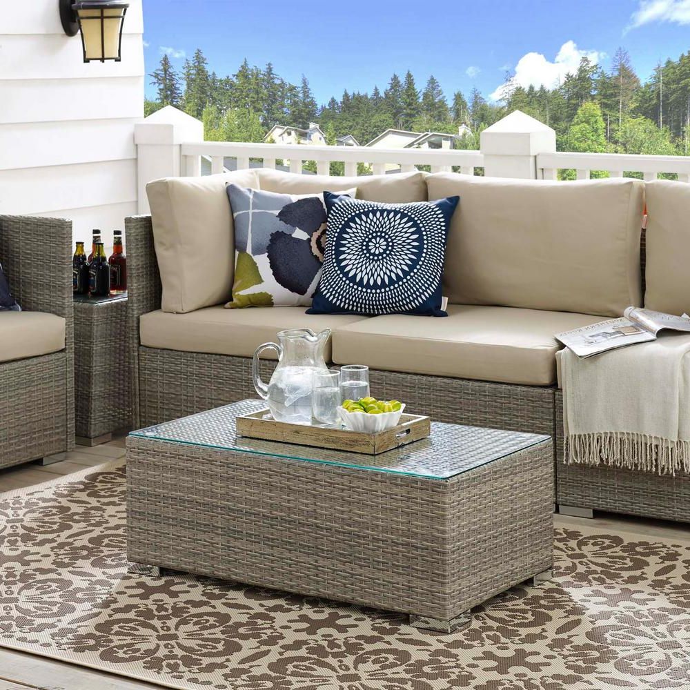 Fashionable Modway Repose Patio Wicker Outdoor Coffee Table In Light In Wicker Coffee Tables (View 8 of 20)