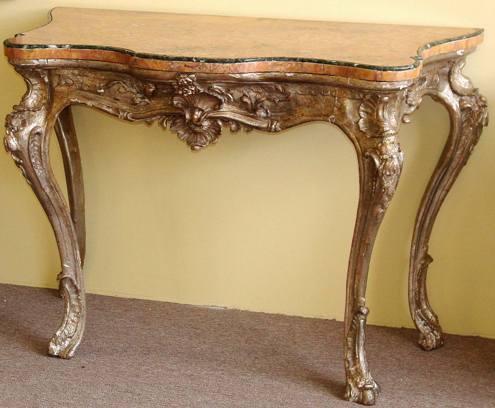 Fashionable Northern Italian, Rococo Period, Silver Leaf Console Table For Antiqued Gold Leaf Coffee Tables (View 14 of 20)