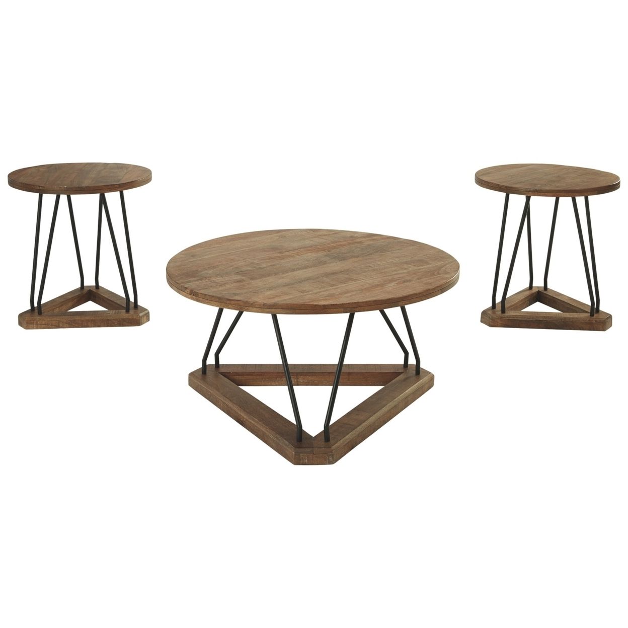 Fashionable Saltoro Sherpi Round Coffee And 2 End Tables With Triangle Regarding Pecan Brown Triangular Coffee Tables (View 4 of 20)