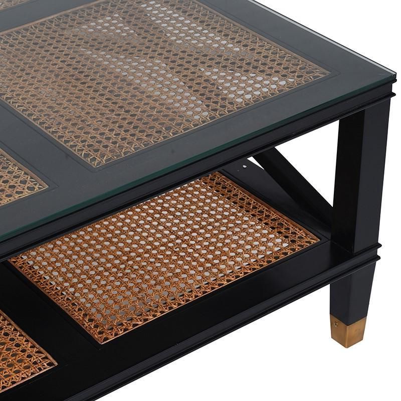 Fashionable Square Matte Black Coffee Tables For Melbourne Black Rattan & Glass Square Coffee Table (View 13 of 20)