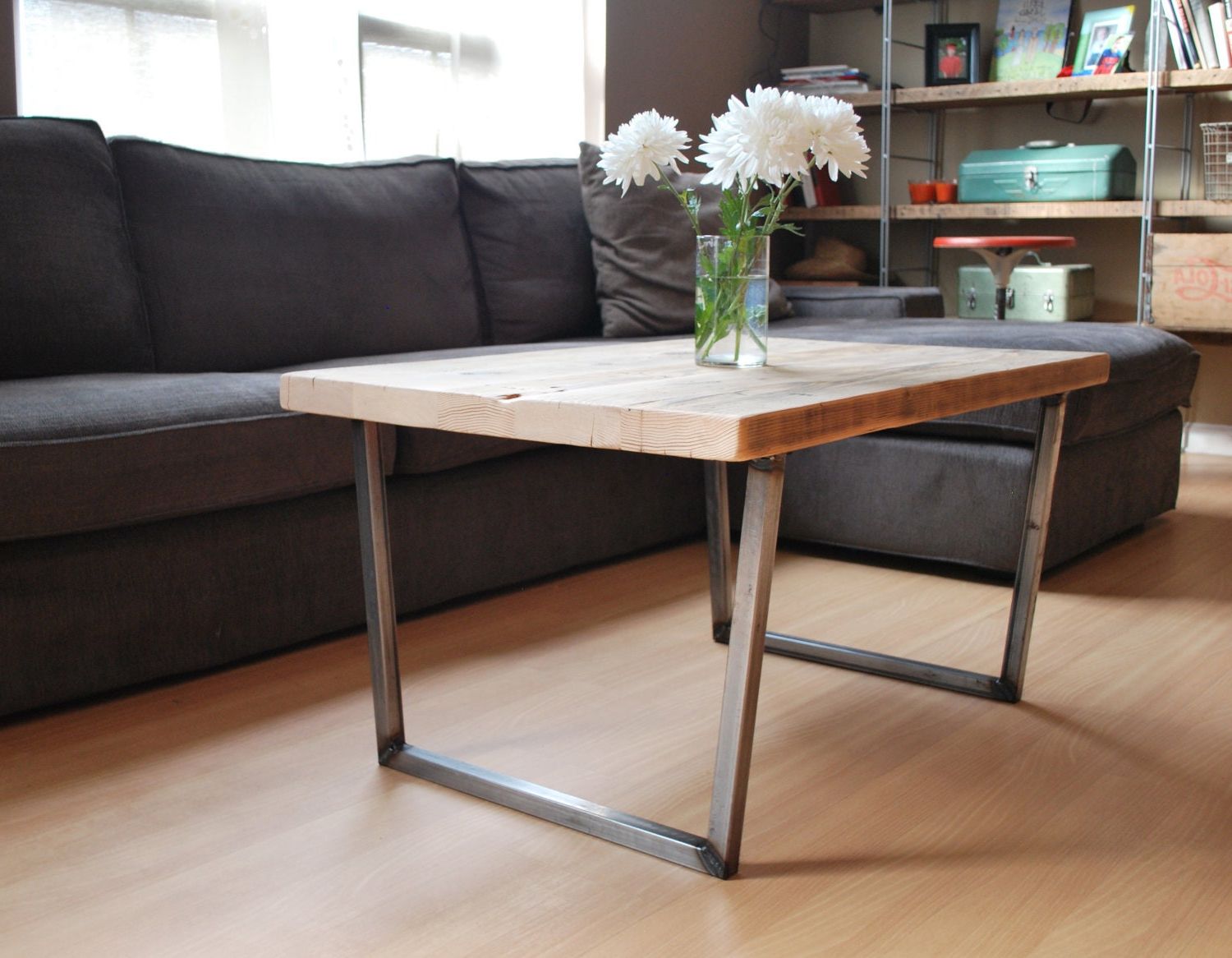 Fashionable Wood Coffee Table With Square Steel Legs Made Of Intended For Oak Wood And Metal Legs Coffee Tables (View 3 of 20)