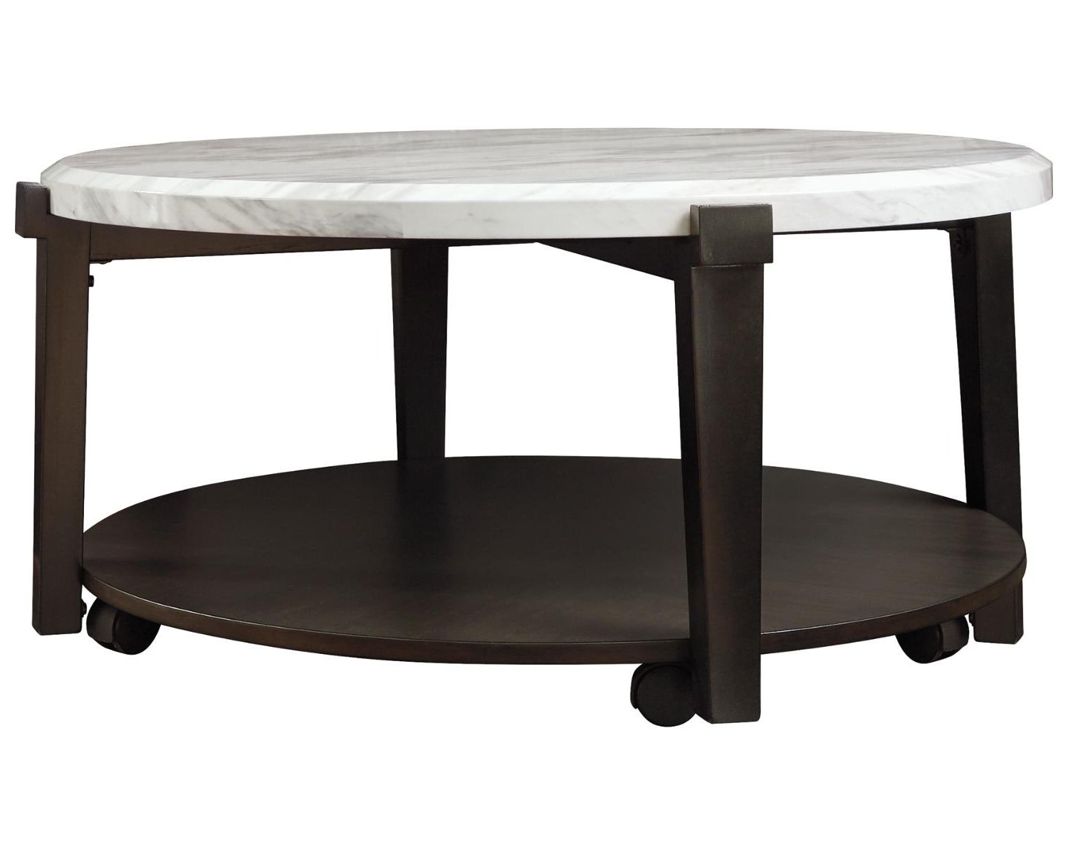 Faux White Marble And Metal Coffee Tables Inside Preferred Signature Designashley Janilly Dark Brown Round (View 10 of 20)