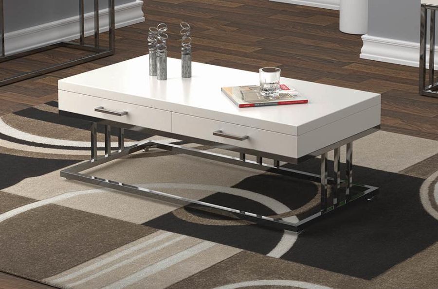 Favorite 2 Drawer Rectangular Coffee Table Glossy White And Chrome For 2 Drawer Coffee Tables (View 12 of 20)