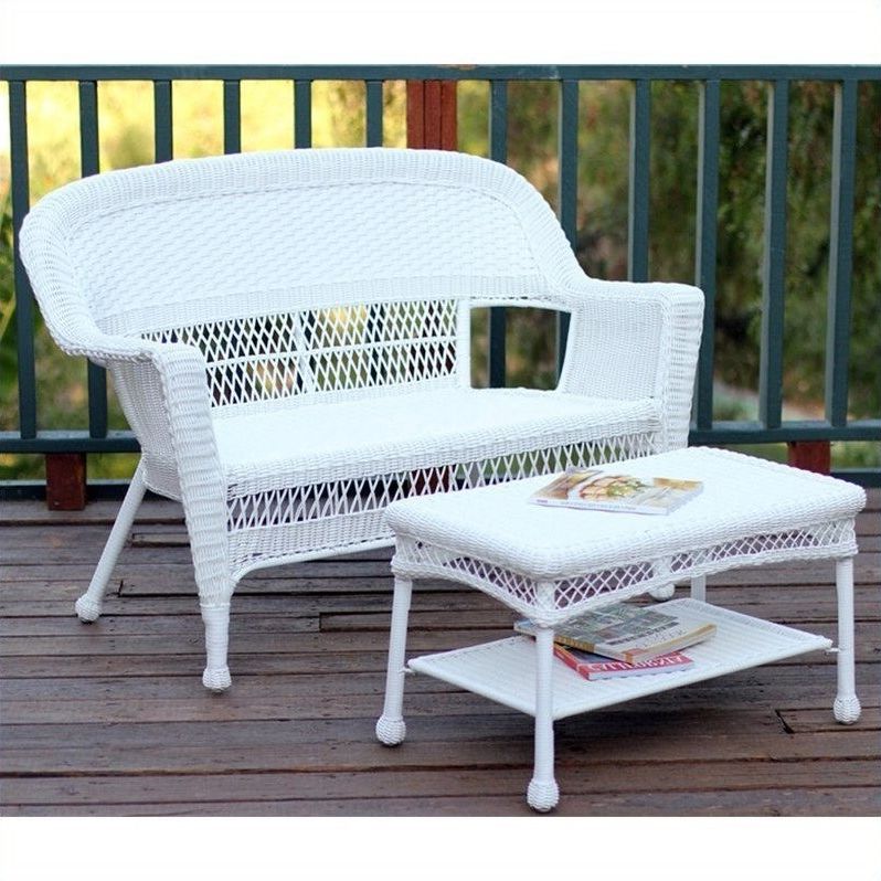 Favorite Black And Tan Rattan Coffee Tables Intended For Jeco Wicker Patio Love Seat And Coffee Table Set In White (View 12 of 20)