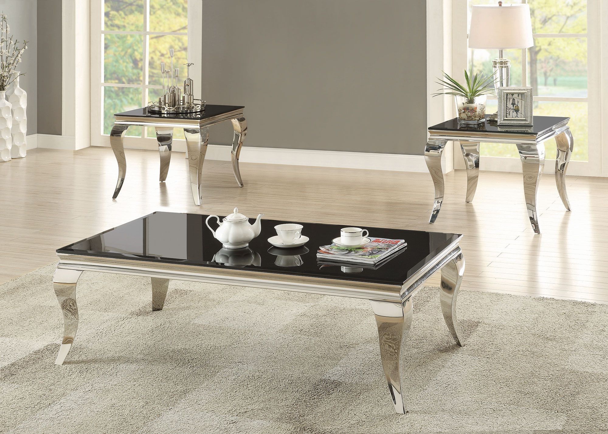 Favorite Black And White Coffee Tables Regarding Chrome And Black Glass Top Coffee Table – 1stopbedrooms (View 1 of 20)