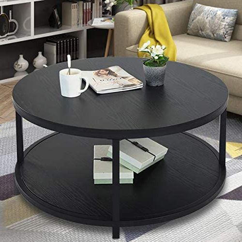 Favorite Black Wood Storage Coffee Tables In Nsdirect 36" Round Coffee Table, Rustic Wooden Surface Top (View 17 of 20)