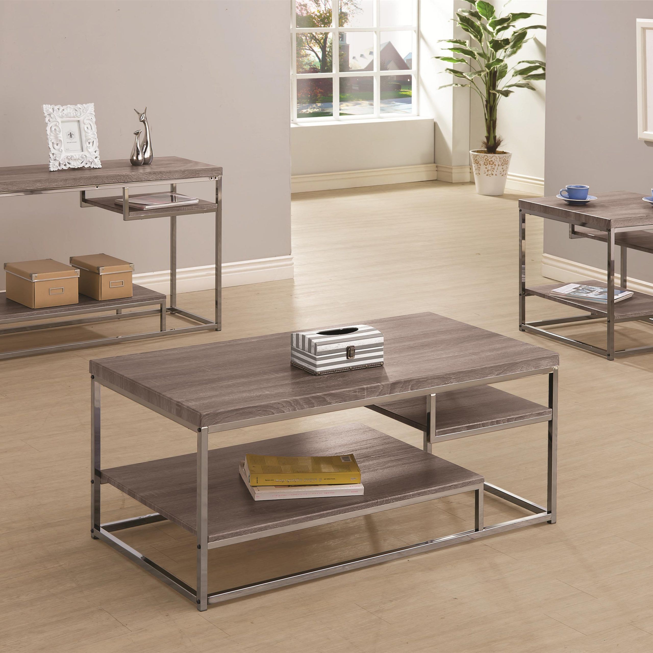Favorite Coaster 7037 2 Shelf Coffee Table With Wood Top And Chrome Regarding 2 Shelf Coffee Tables (View 17 of 20)
