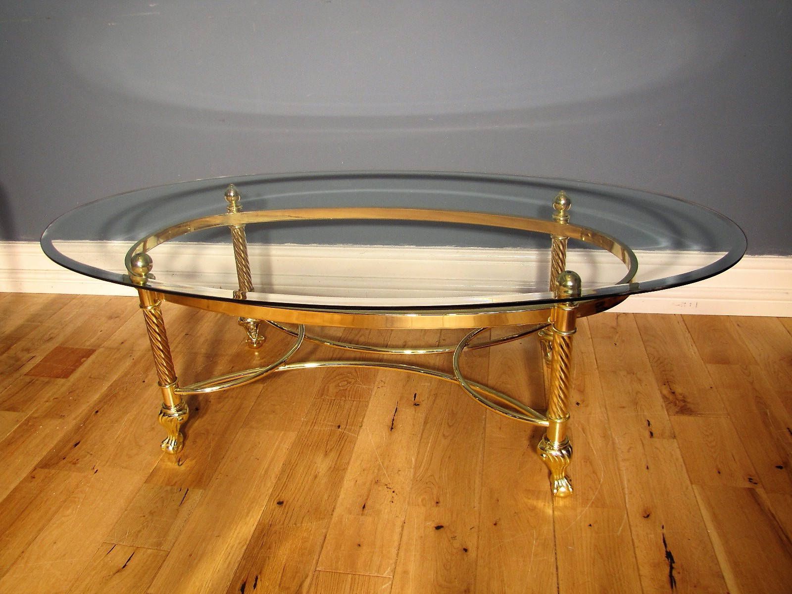 Favorite Mid Century Hollywood Regency Brass And Glass Oval Coffee In Bronze Metal Rectangular Coffee Tables (View 3 of 20)