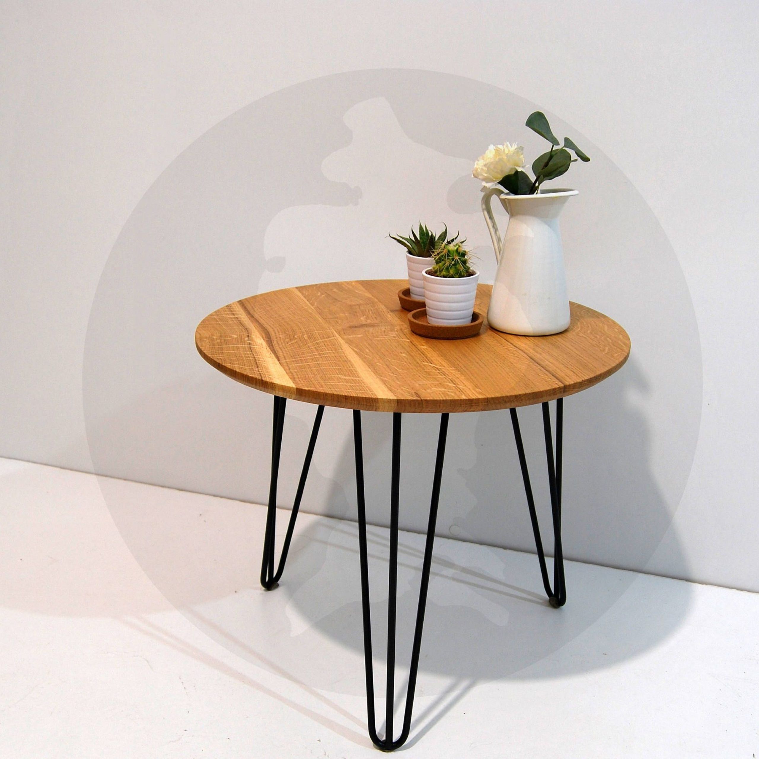 Favorite Solid Oak Round Side Table With Hairpin Metal Black Legs Regarding Metal Legs And Oak Top Round Coffee Tables (View 6 of 20)