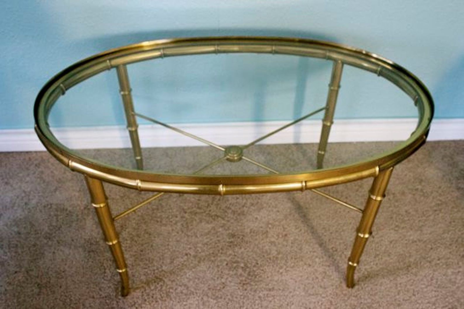 Favorite Vintage Mastercraft Brass Oval Cocktail Table Glass Top With Regard To Hammered Antique Brass Modern Cocktail Tables (View 20 of 20)