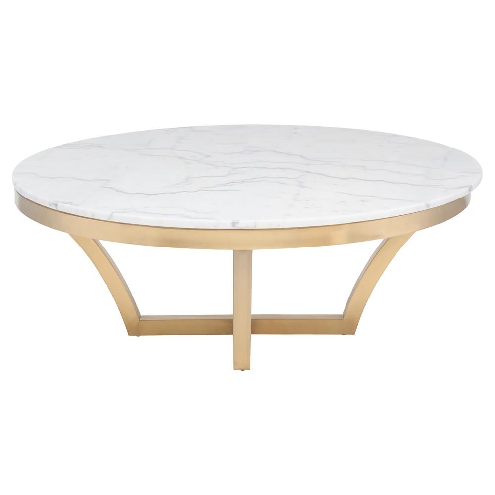 Favorite White Marble Coffee Tables Inside Amelia Hollywood Regency Round White Marble Top Gold Base (View 1 of 20)