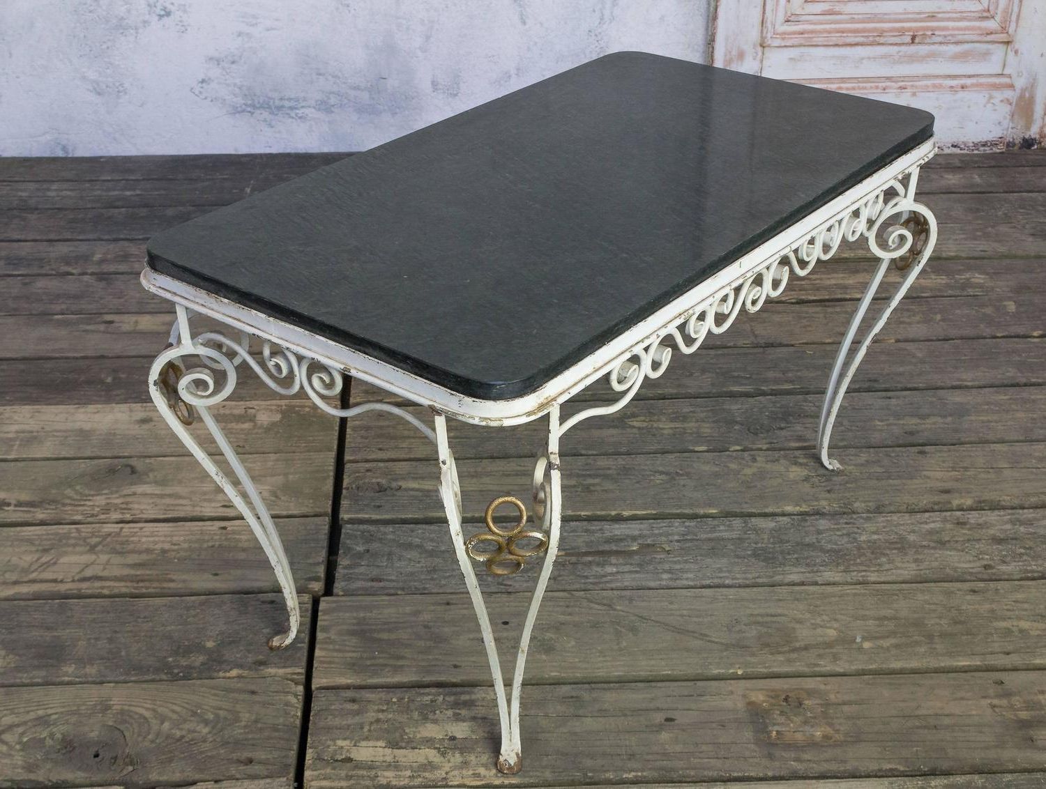 French, 1950s Wrought Iron Coffee Table With Black Marble In 2018 Aged Black Iron Coffee Tables (View 1 of 20)